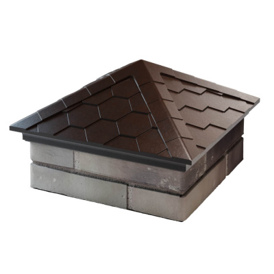 Колпак на столб забора EVEREST Коричневый 1,5х1,5 кирпича Черепица размер под посадку 390х390мм фото 2