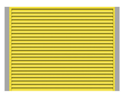 Секция забора жалюзи из ламелей жалюзи ЭКО-Z RAL1018 Желтый с металлическими столбами анфас